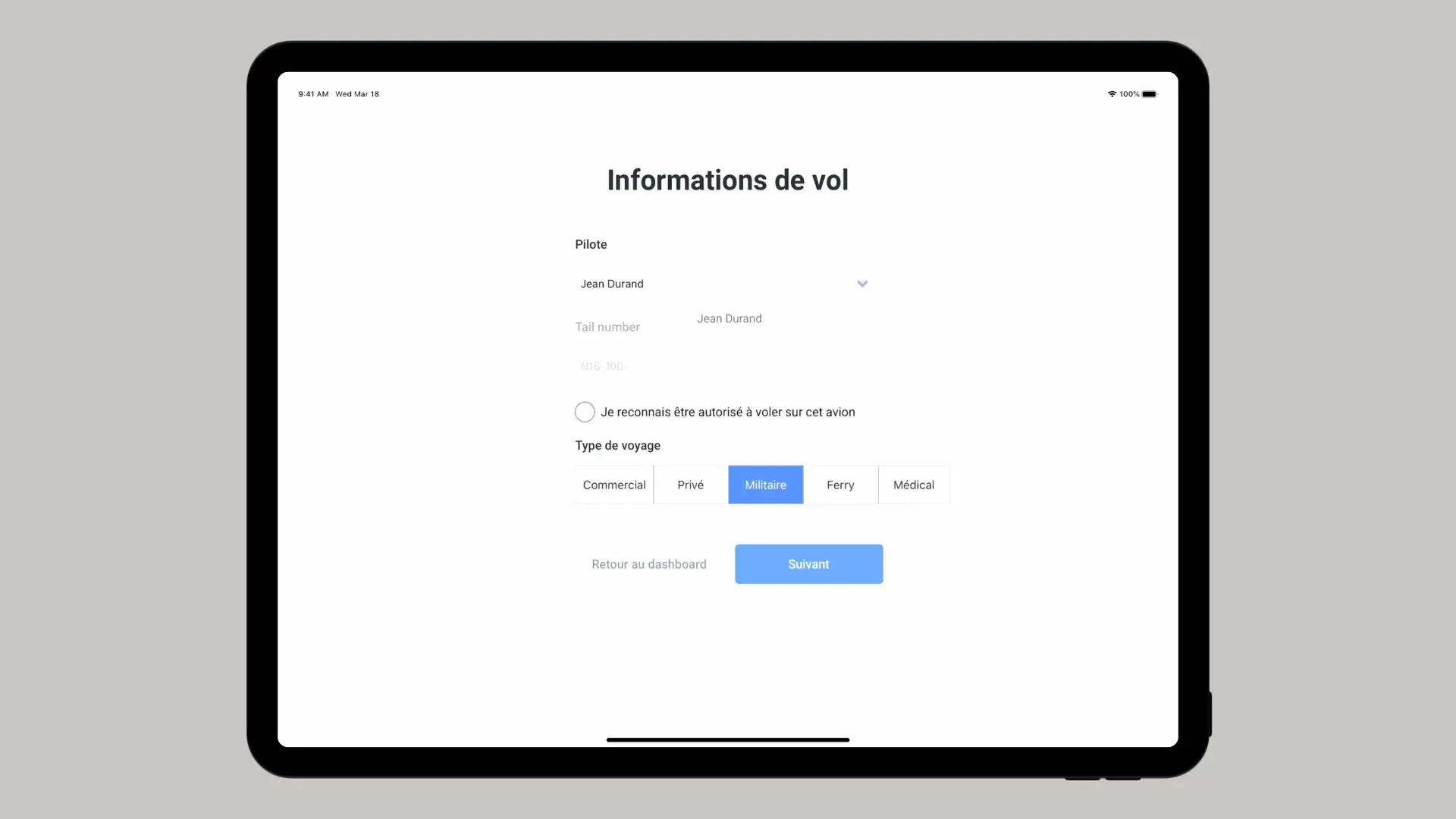 Réserver services de vol - Informations de vols